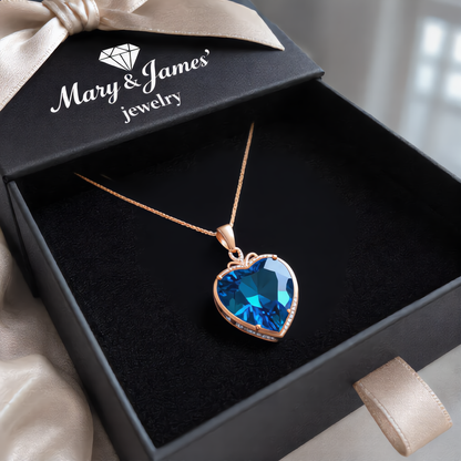 Sapphire Heart Crystal Necklace | Rose Gold