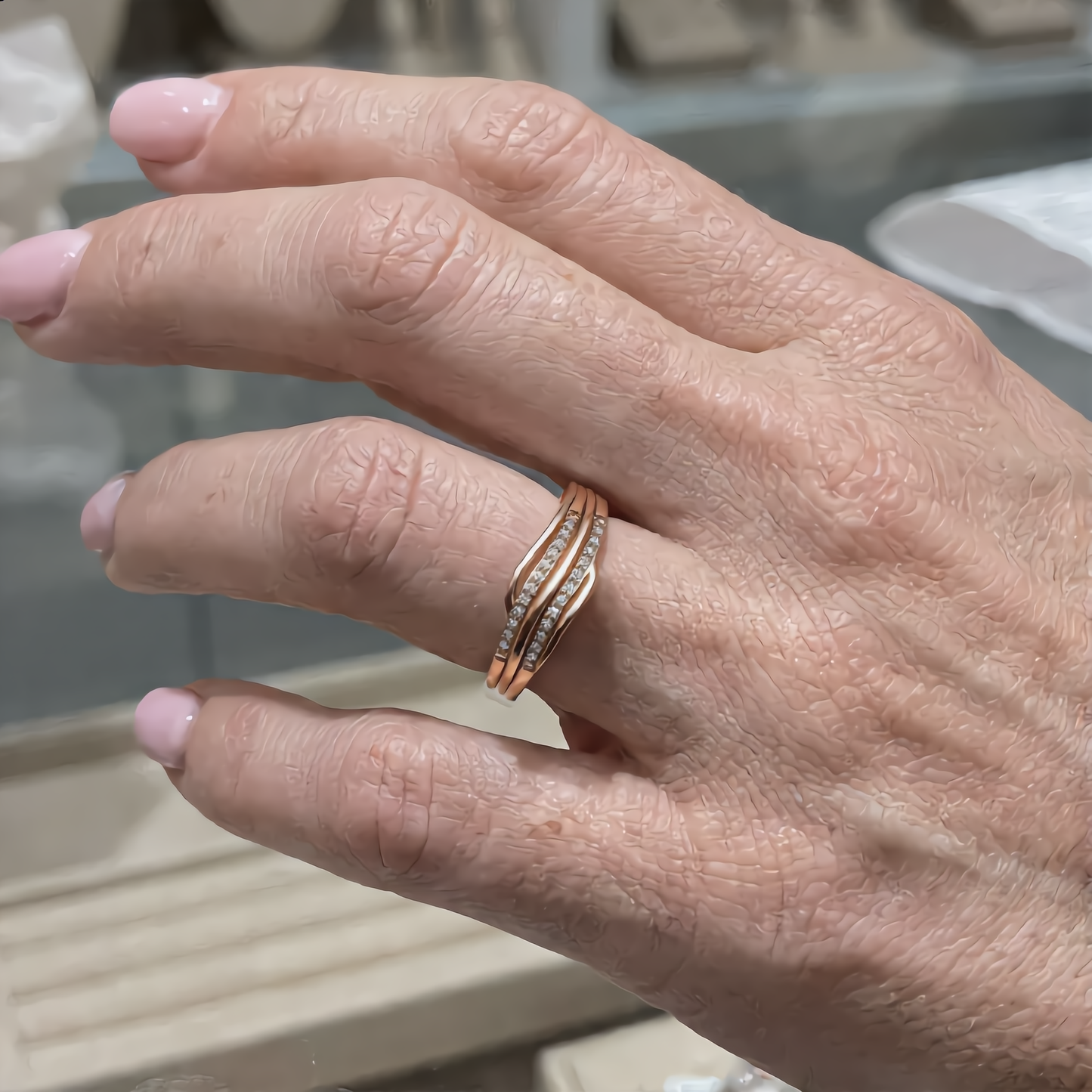 Wave Crystal Ring | Rose Gold