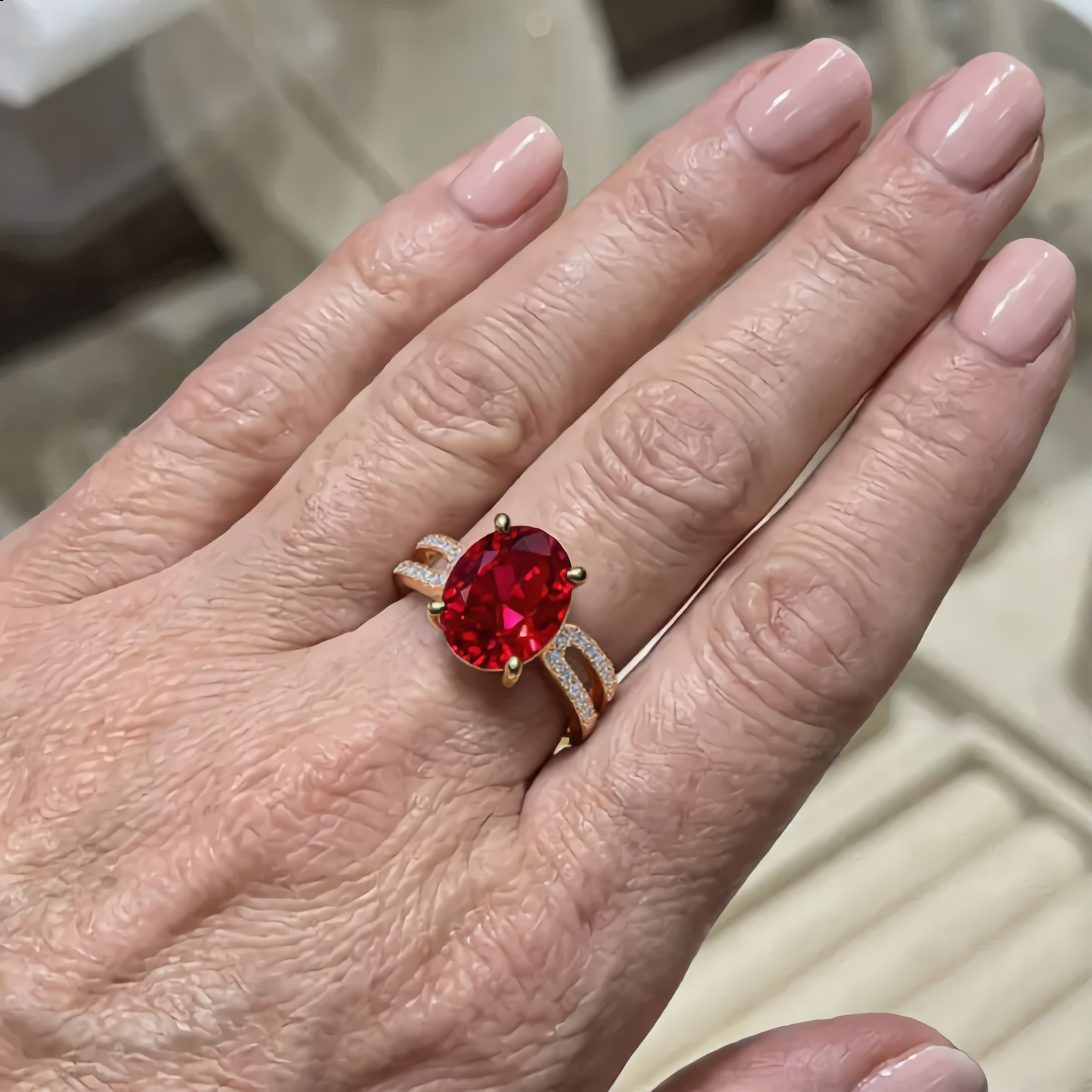 Crimson Elegance Crystal Ring | Rose Gold