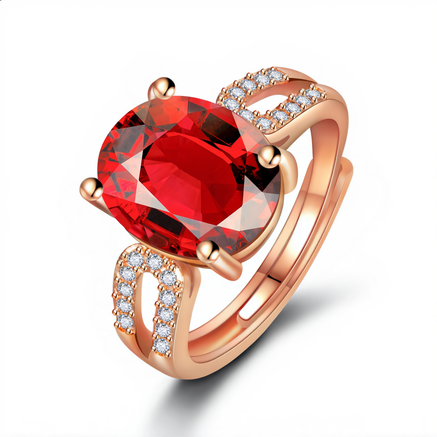 Crimson Elegance Crystal Ring | Rose Gold
