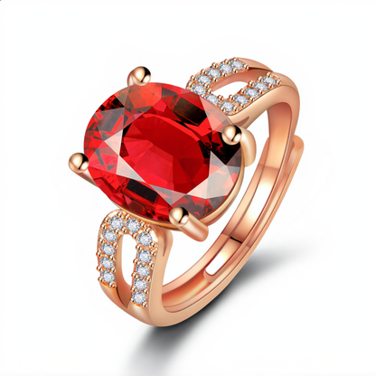 Crimson Elegance Crystal Ring | Rose Gold