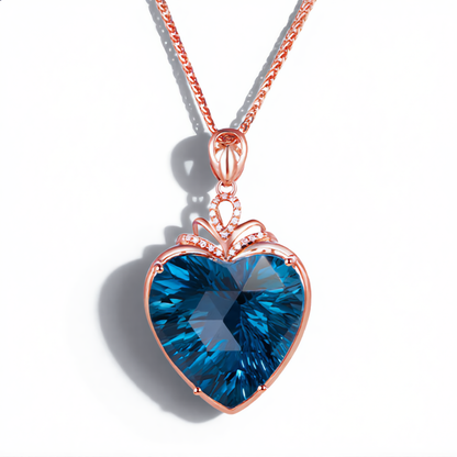 Sapphire Heart Crystal Necklace | Rose Gold