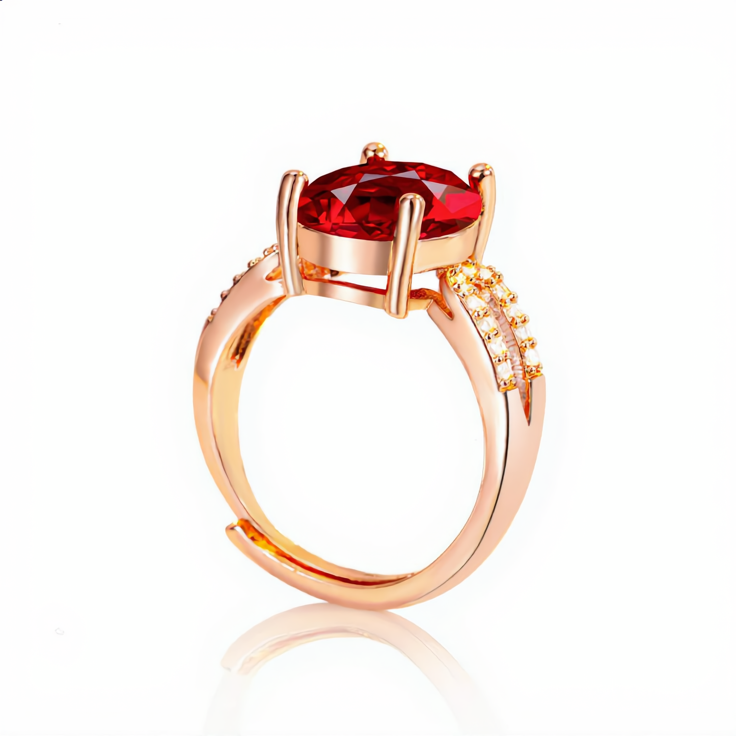 Crimson Elegance Crystal Ring | Rose Gold