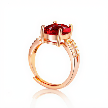 Crimson Elegance Crystal Ring | Rose Gold