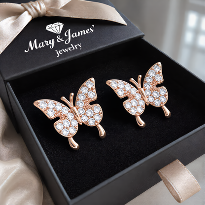 Sparkling Butterfly Stud Earrings | Rose Gold