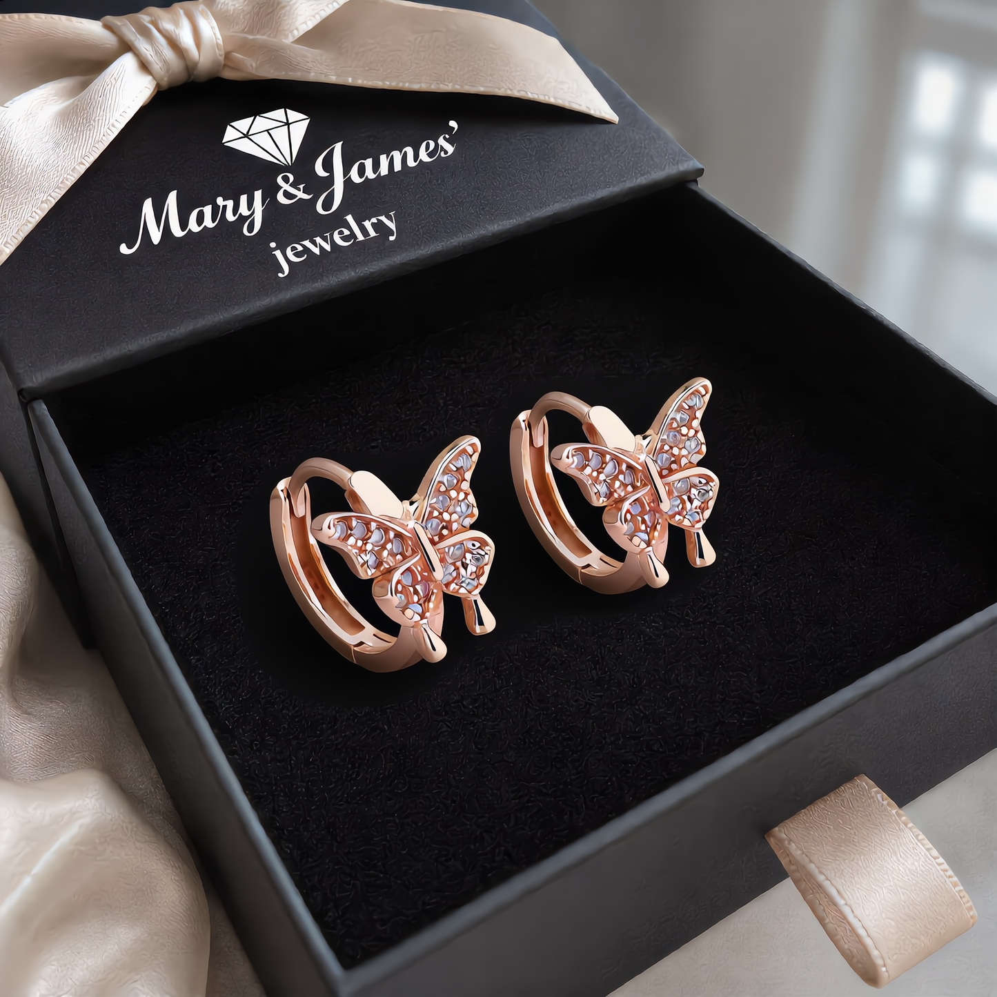 Crystal Butterfly Hoop Earrings | Rose Gold