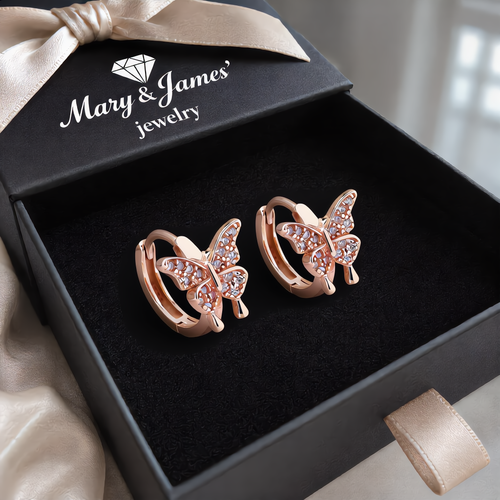 Crystal Butterfly Hoop Earrings | Rose Gold