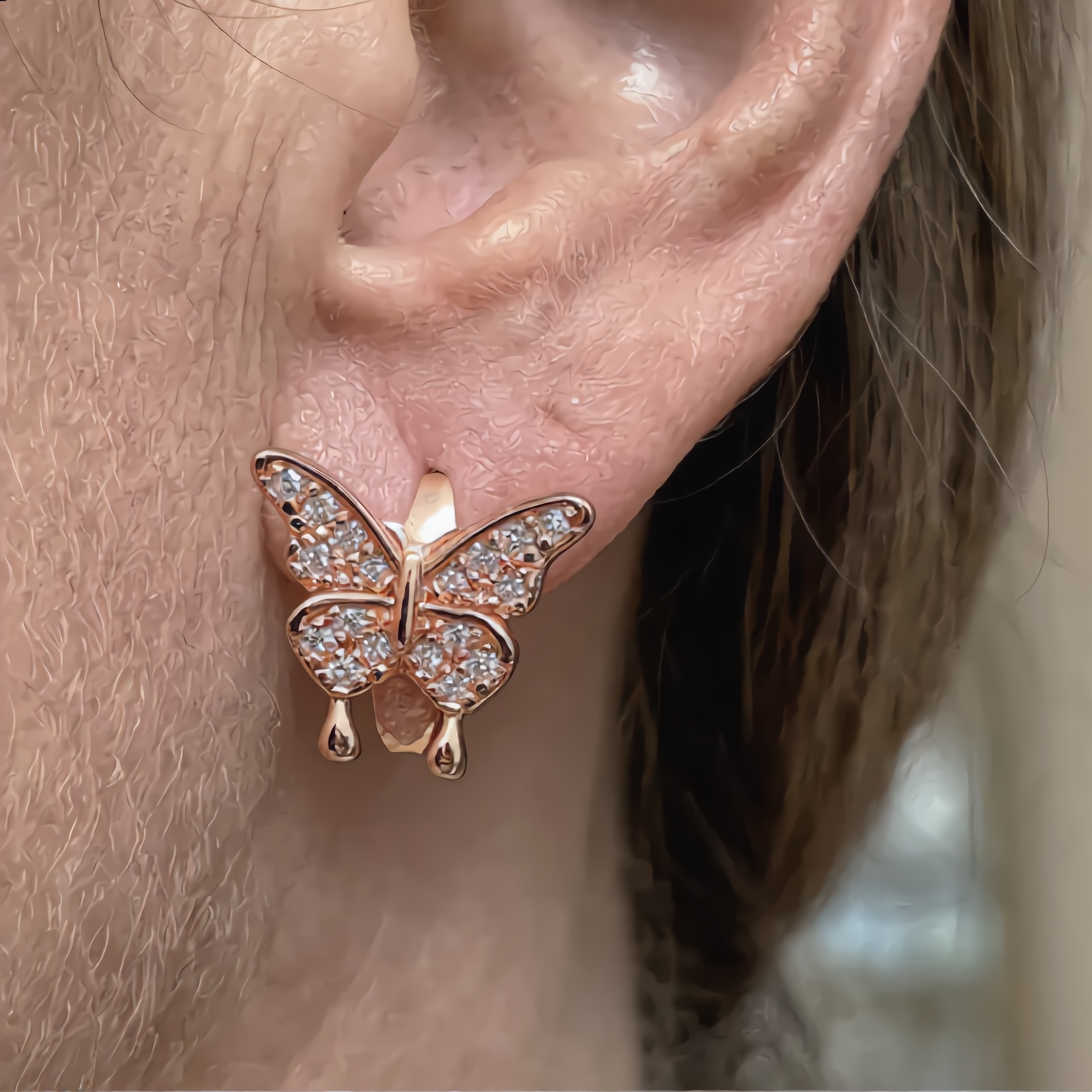 Crystal Butterfly Hoop Earrings | Rose Gold