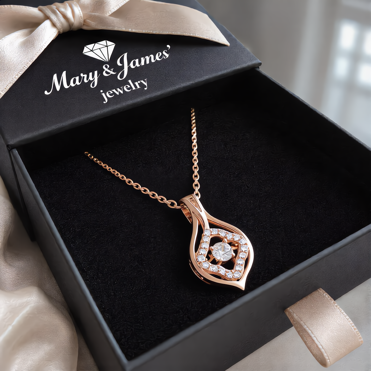 Radiant Teardrop Crystal Necklace | Rose Gold
