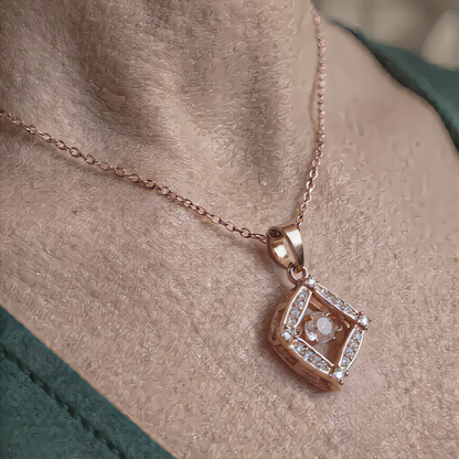 Sparkling Crystal Frame Necklace | Rose Gold