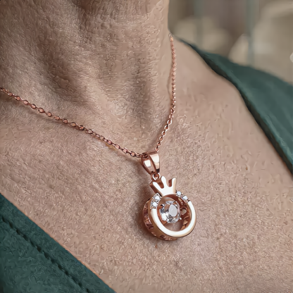 Royal Crown Crystal Necklace | Rose Gold