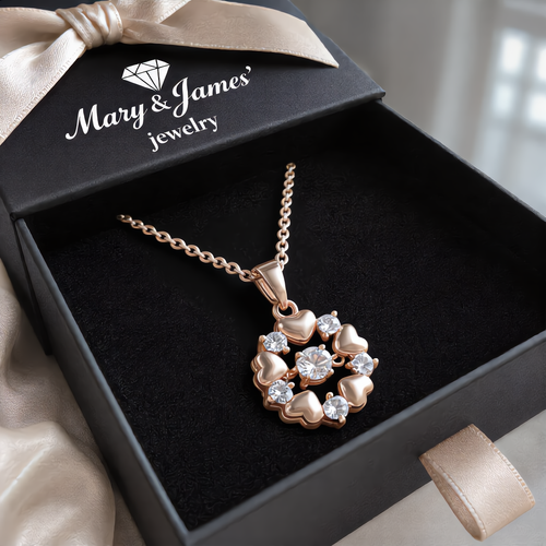 Blooming Heart Crystal Necklace | Rose Gold