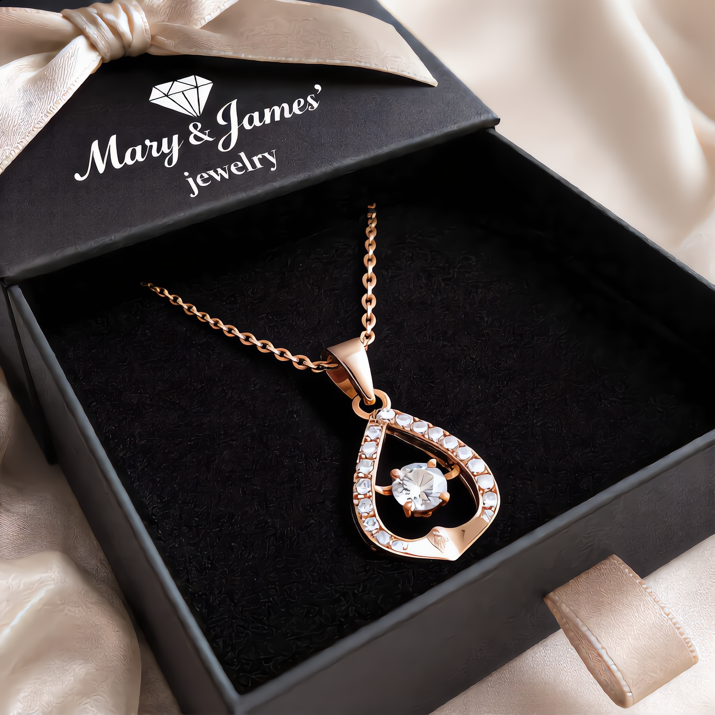 Dewdrop Crystal Heart Necklace | Rose Gold