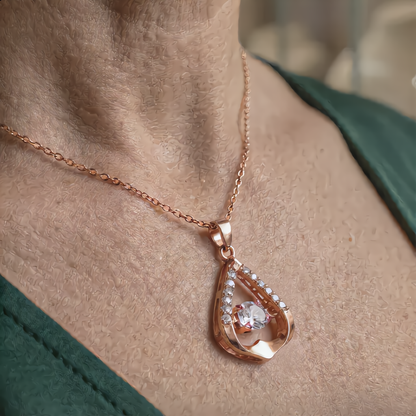 Dewdrop Crystal Heart Necklace | Rose Gold
