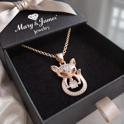 Crystal Fox Charm Necklace | Rose Gold
