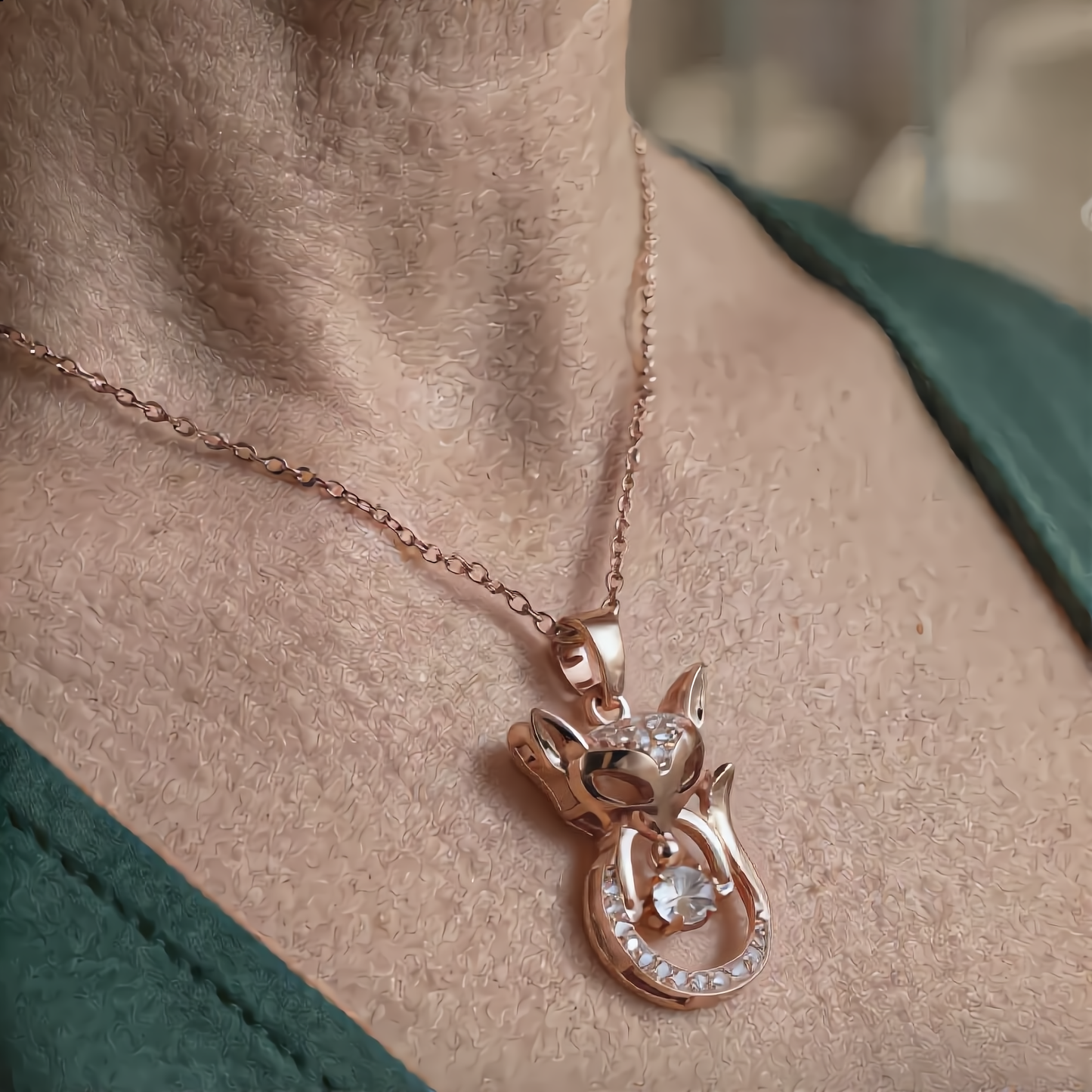 Crystal Fox Charm Necklace | Rose Gold