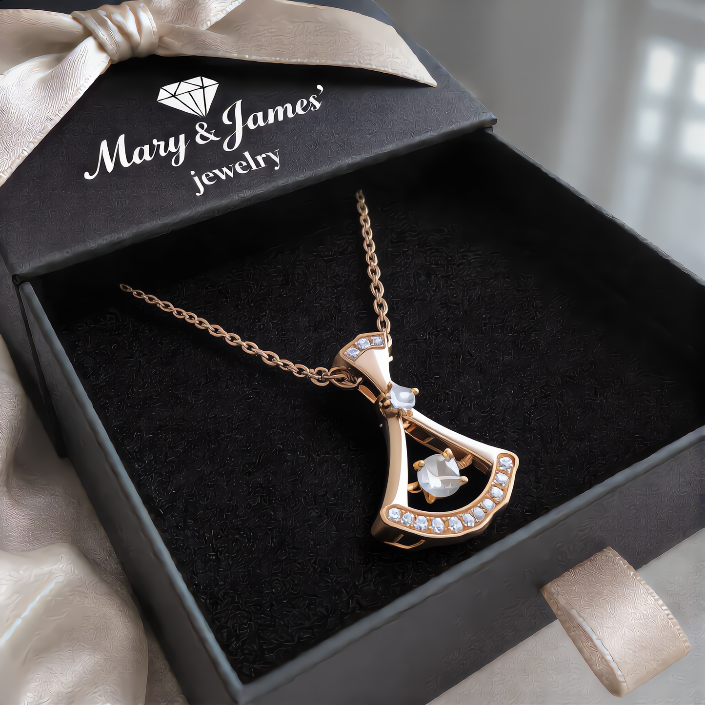 Dancing Crystal Fan Necklace | Rose Gold