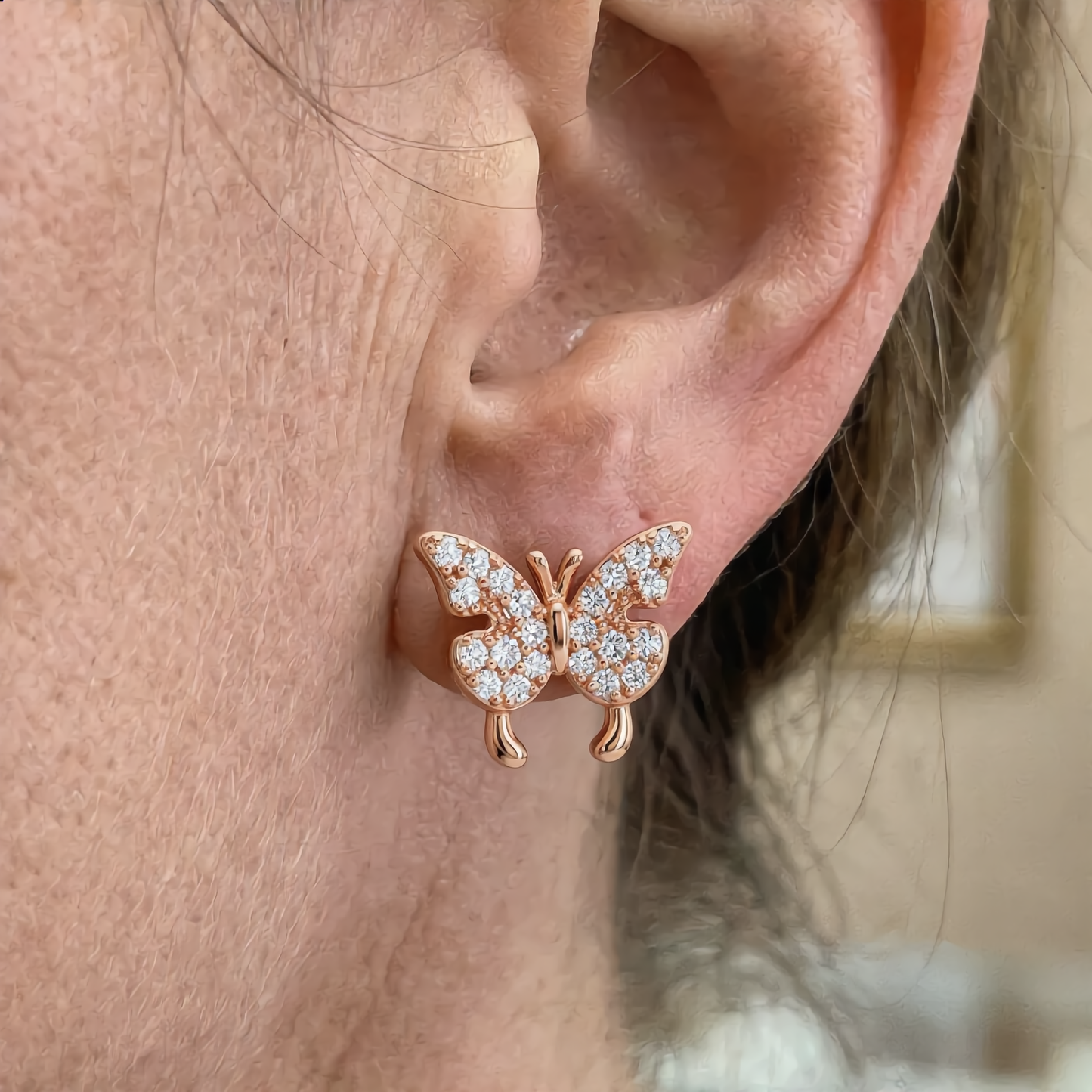 Sparkling Butterfly Stud Earrings | Rose Gold