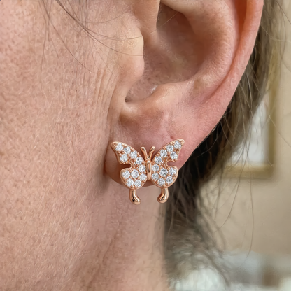Sparkling Butterfly Stud Earrings | Rose Gold
