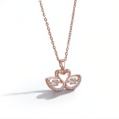 Twin Swan Crystal Heart Necklace | Rose Gold