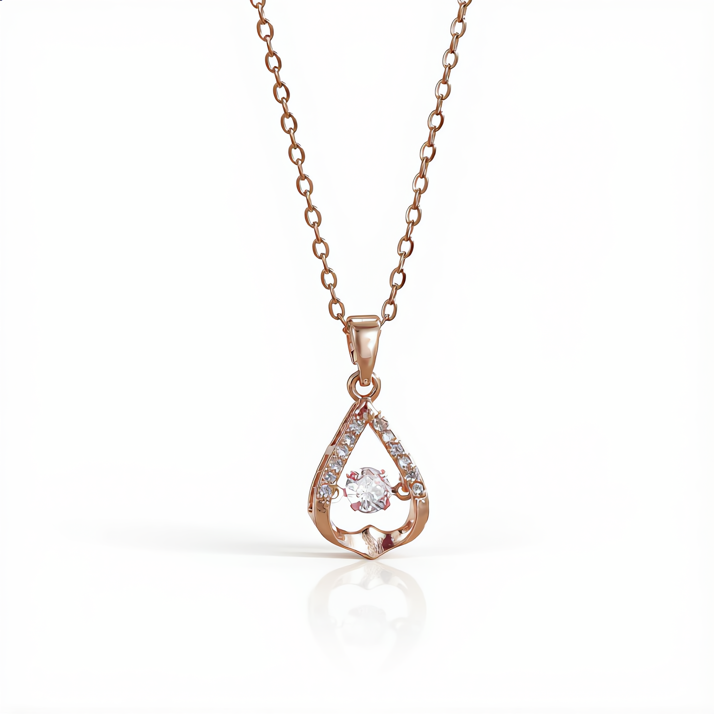 Dewdrop Crystal Heart Necklace | Rose Gold