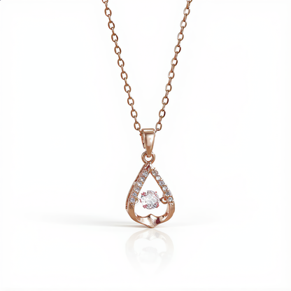 Dewdrop Crystal Heart Necklace | Rose Gold