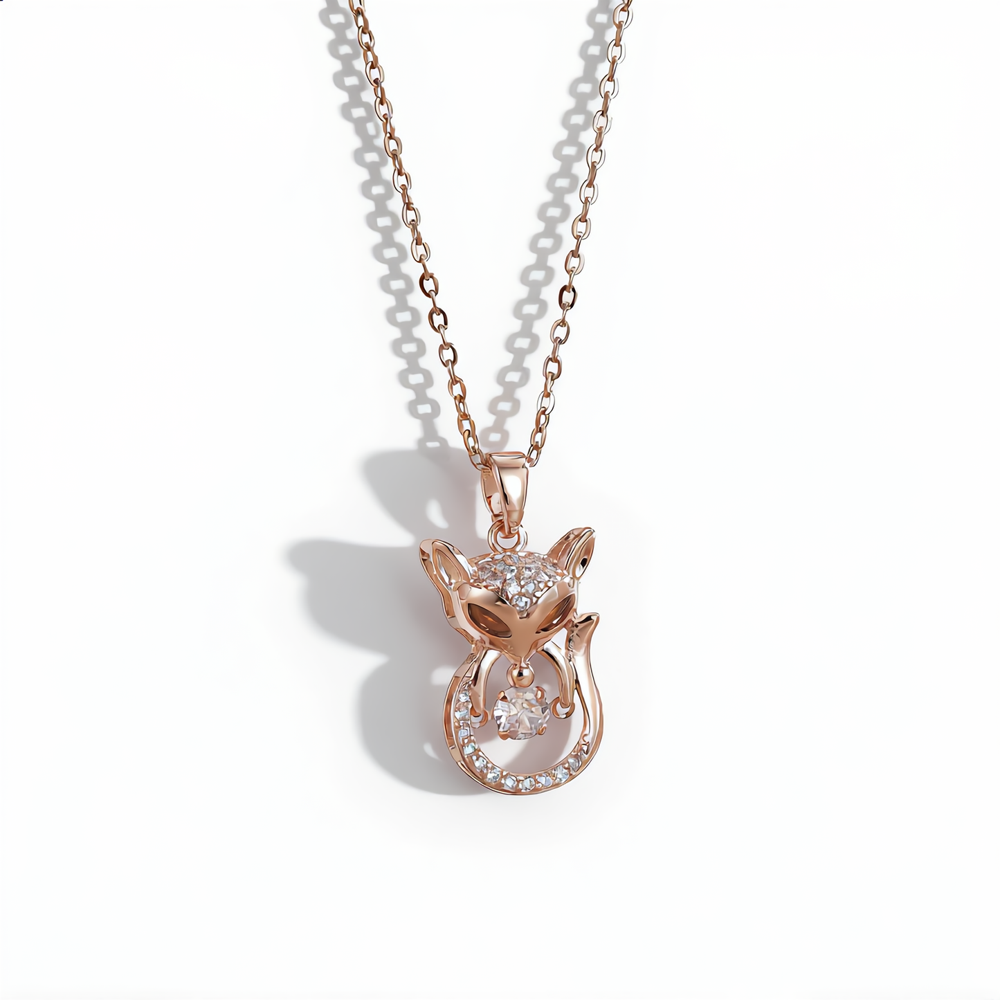 Crystal Fox Charm Necklace | Rose Gold