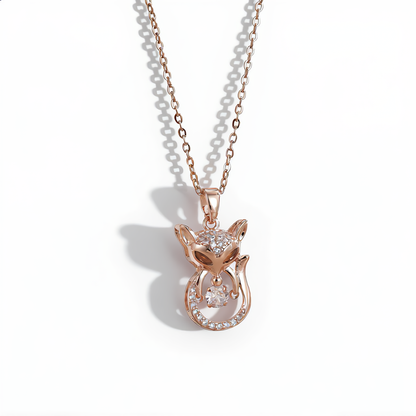 Crystal Fox Charm Necklace | Rose Gold