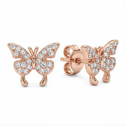 Sparkling Butterfly Stud Earrings | Rose Gold