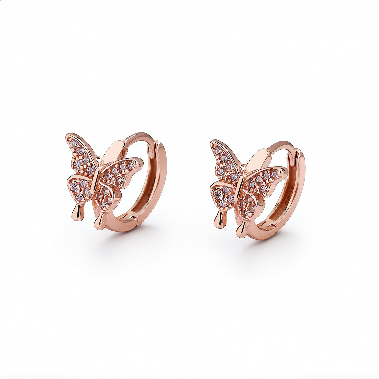 Crystal Butterfly Hoop Earrings | Rose Gold