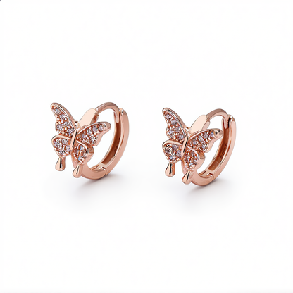 Crystal Butterfly Hoop Earrings | Rose Gold
