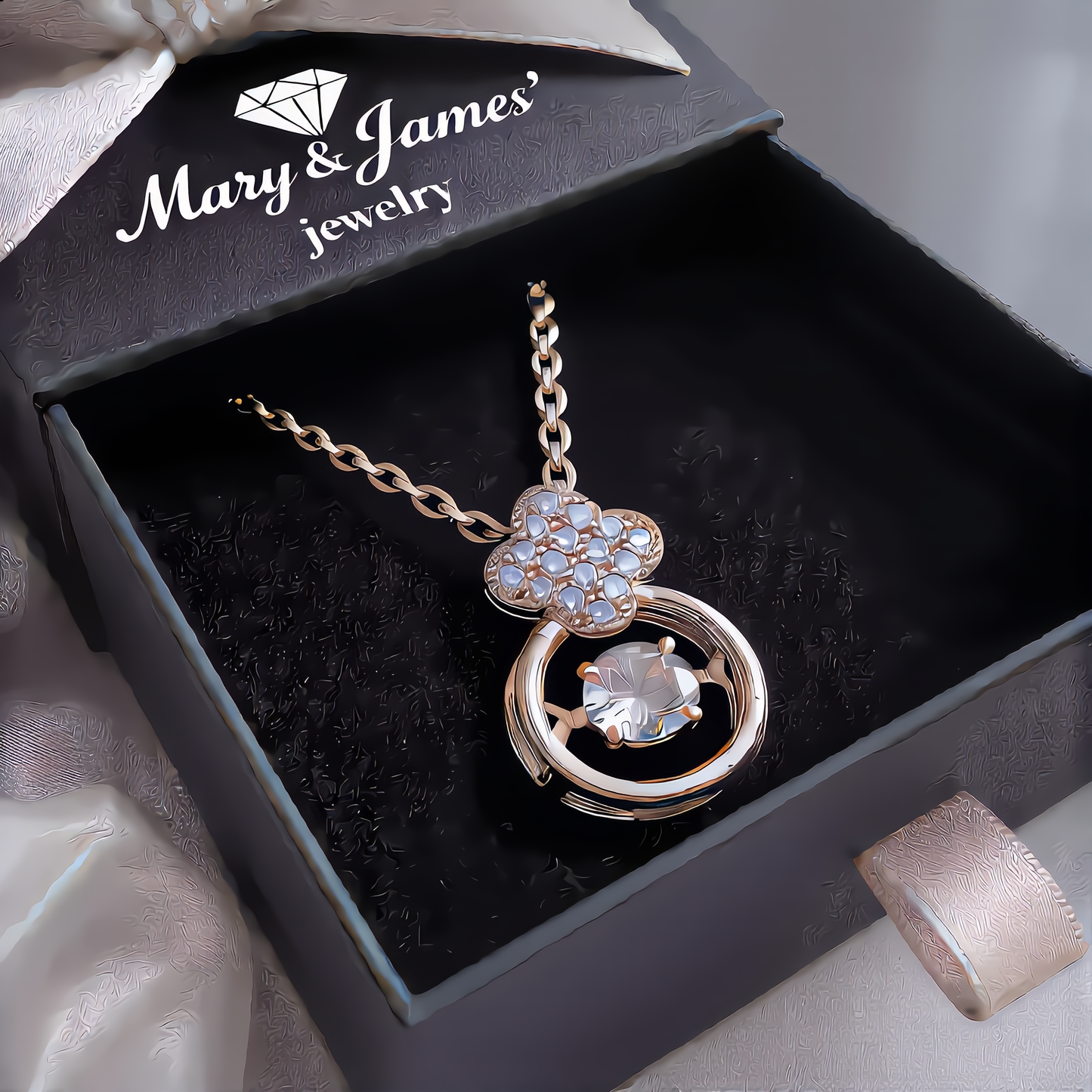Elegant Clover Spark Necklace | Rose Gold
