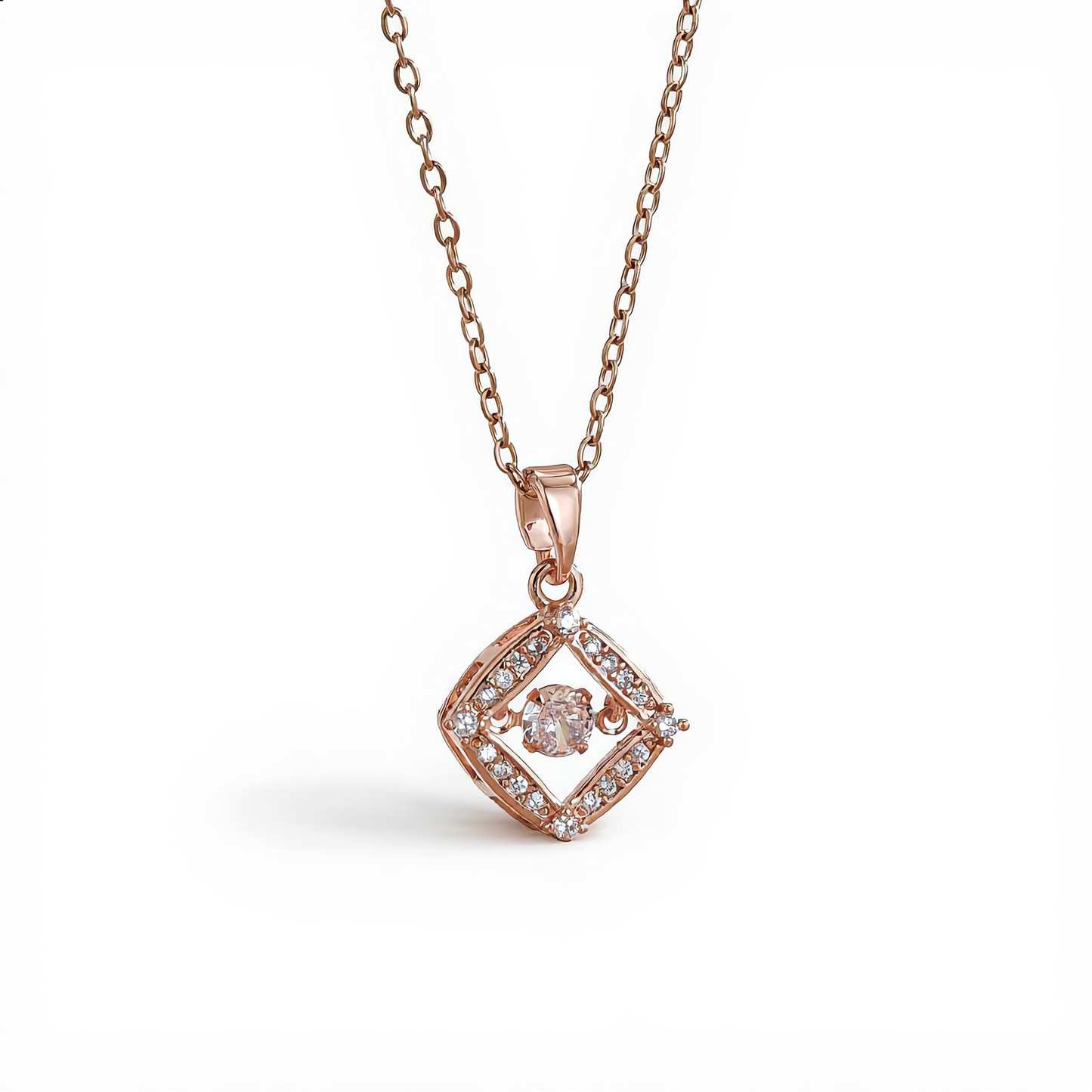 Sparkling Crystal Frame Necklace | Rose Gold