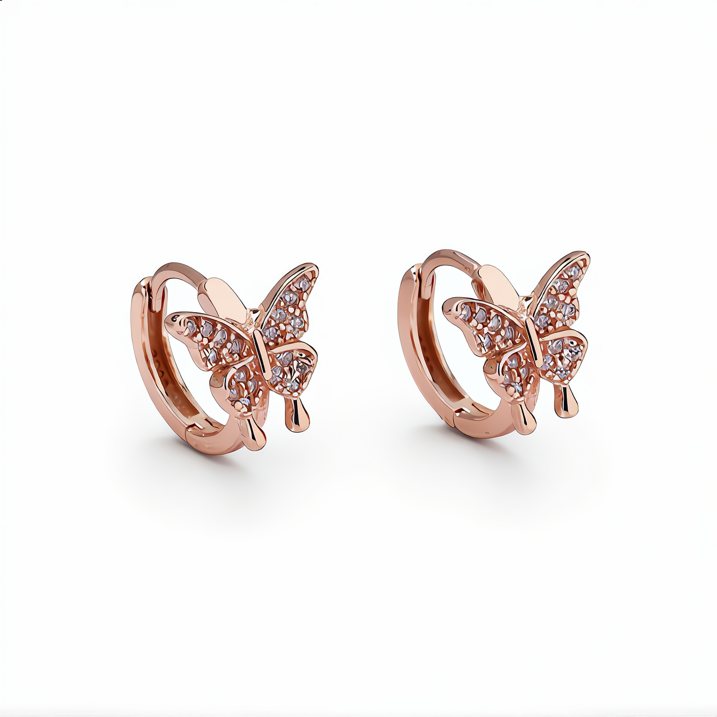 Crystal Butterfly Hoop Earrings | Rose Gold