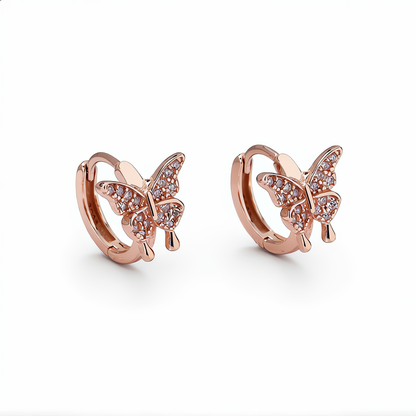 Crystal Butterfly Hoop Earrings | Rose Gold