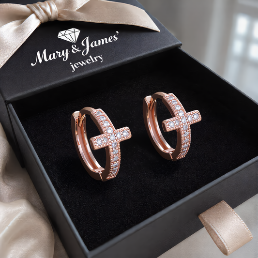 Crystal Cross Hoop Earrings | Rose Gold