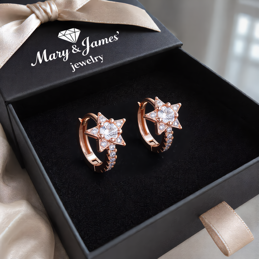 Crystal Star Hoop Earrings | Rose Gold