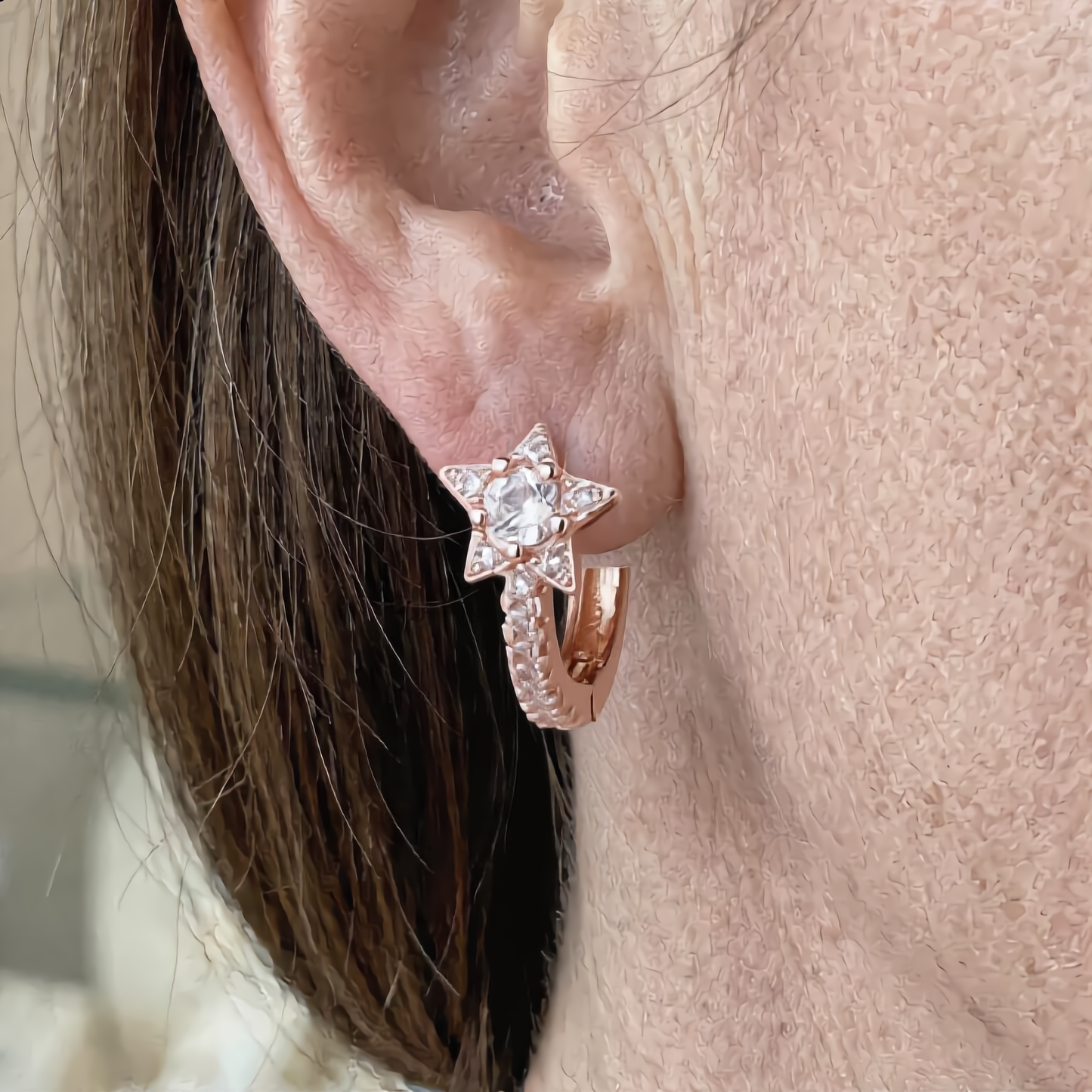 Crystal Star Hoop Earrings | Rose Gold