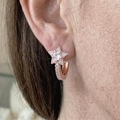 Crystal Star Hoop Earrings | Rose Gold
