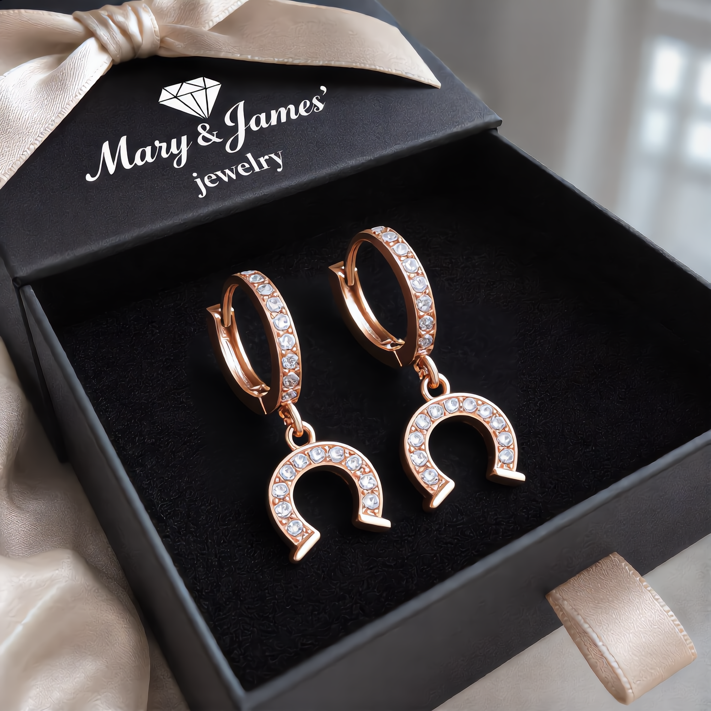 Lucky Horseshoe Hoop Earrings | Rose Gold