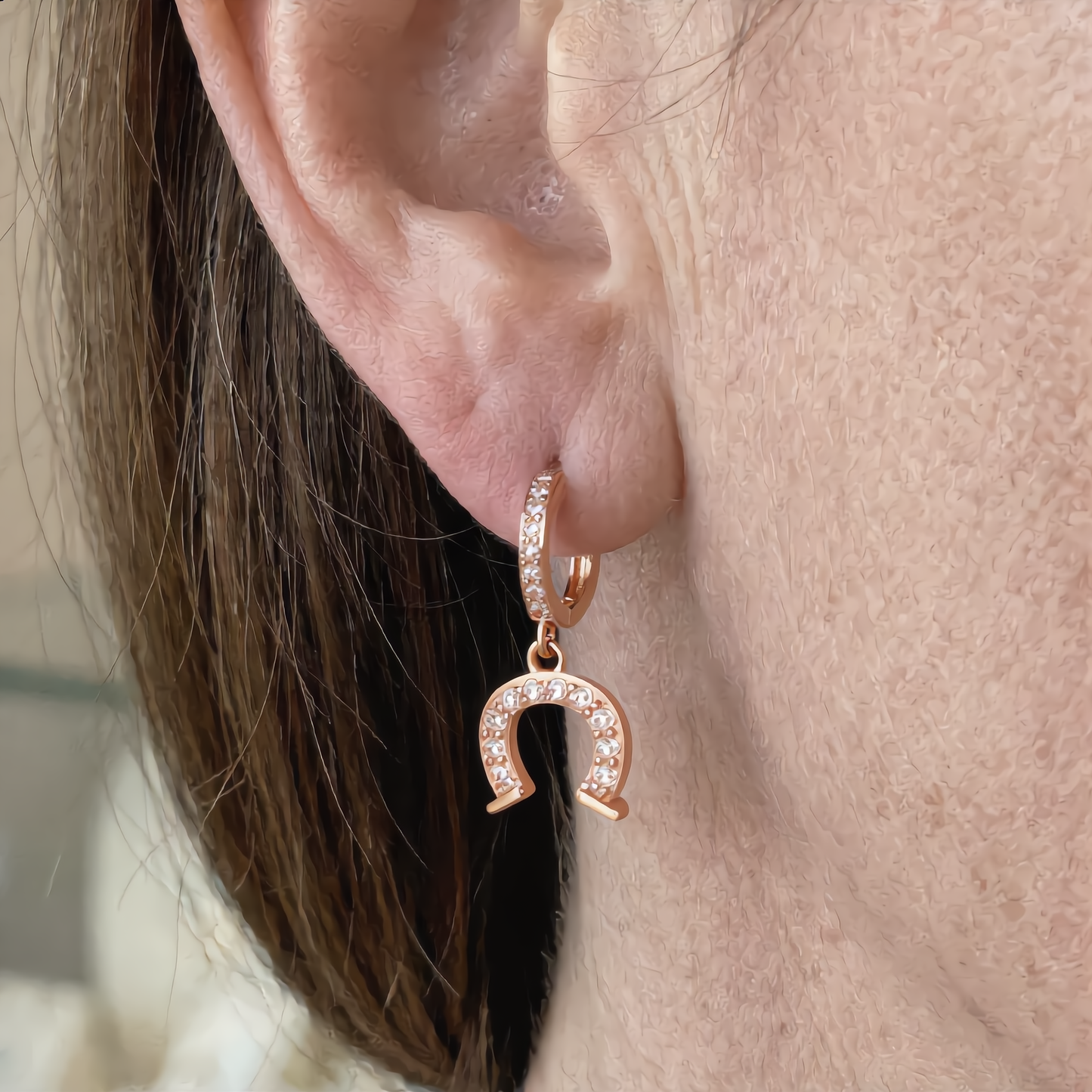 Lucky Horseshoe Hoop Earrings | Rose Gold