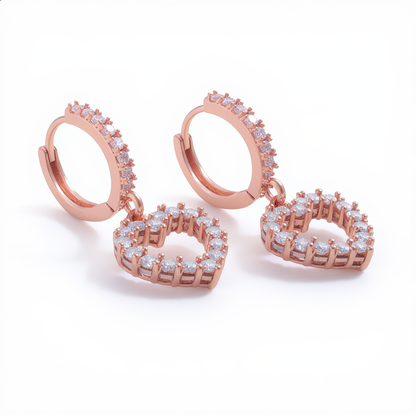 Crystal Heart Hoop Earrings | Rose Gold