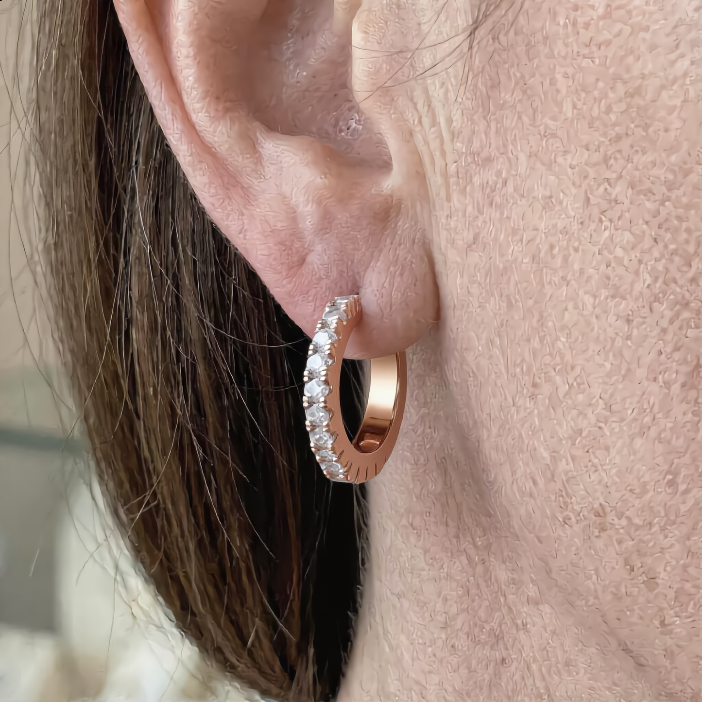 Minimalist Crystal Hoop Earrings | Rose Gold