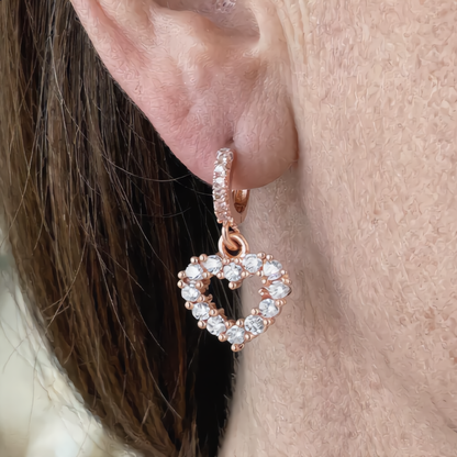 Crystal Heart Hoop Earrings | Rose Gold