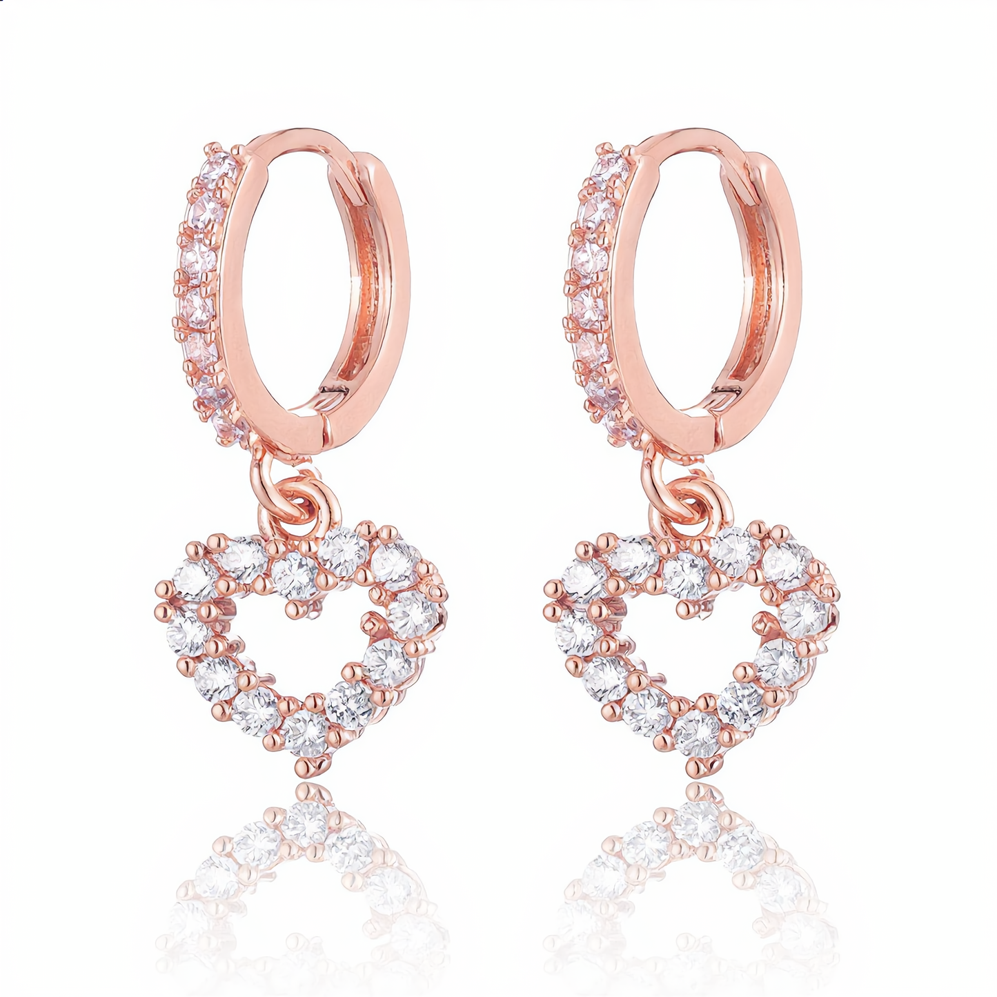 Crystal Heart Hoop Earrings | Rose Gold