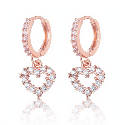 Crystal Heart Hoop Earrings | Rose Gold