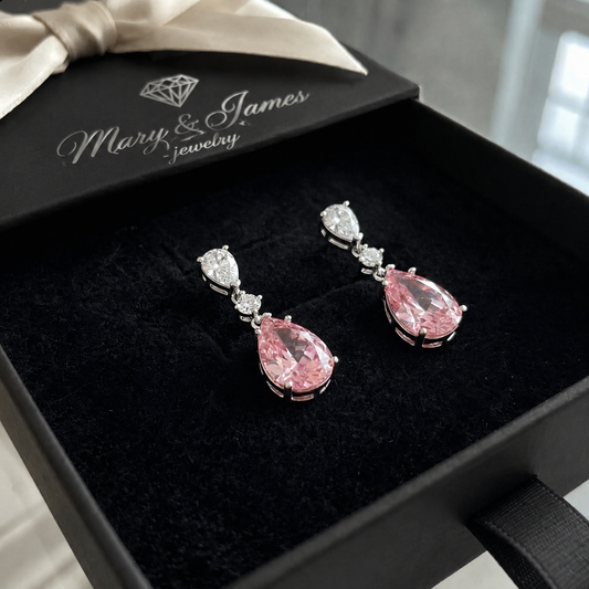 Mireya Blushflare Drop Earrings | White Gold
