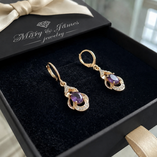 Moonlit Amethyst Teardrop Earrings | Rose Gold