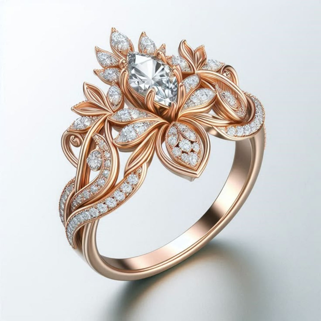 Exotic Crystalline Floral Ring