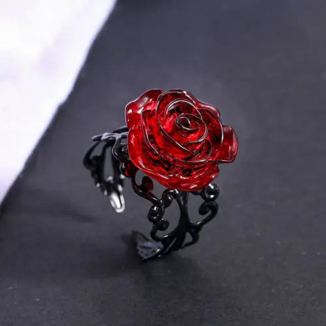 Adjustable Black Red Rose Ring – Mary Jewelry